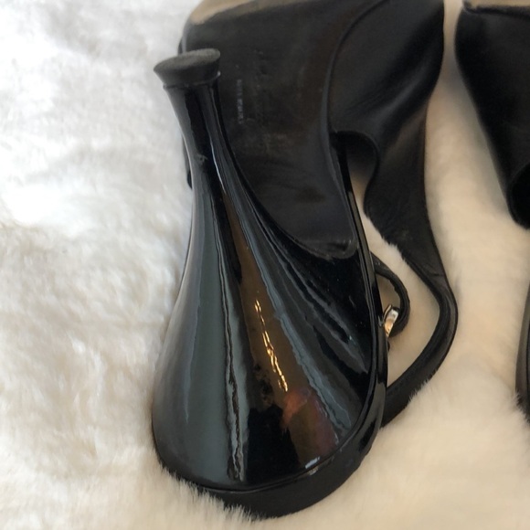 SALVATORE FERRAGAMO Black Leather Contrast Toe Pointed Slingback Heels Size 9.5 - Picture 10 of 13